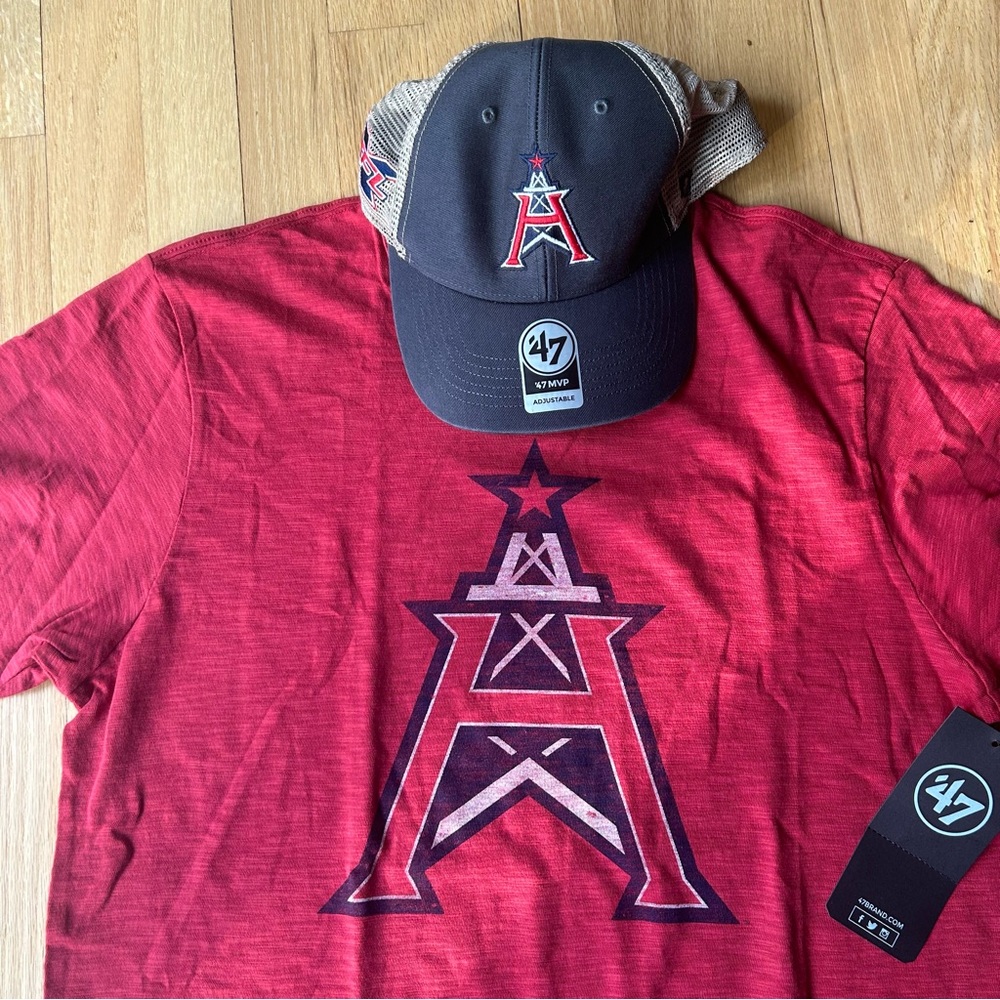 🏈 Houston Roughnecks UFL Shirt Unisex Medium XFL & Hat Cap & bonus stadium bag